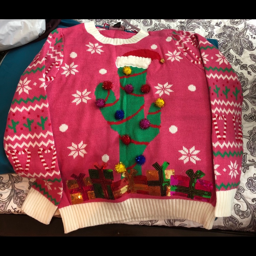 Joe Boxer Pink Christmas Sweater with Green Cactus
